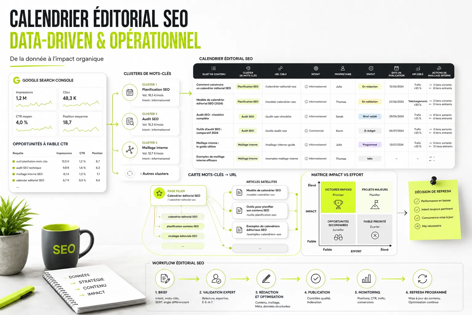Calendrier éditorial SEO : Méthode, modèle et pilotage par la donnée